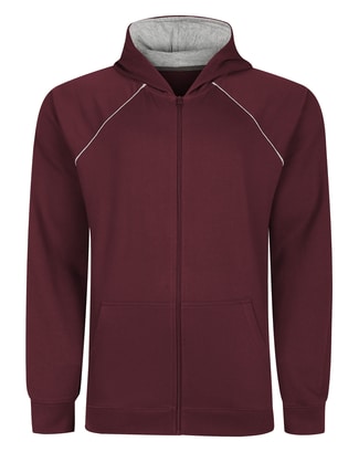 Bigdude Contrast Edge Raglan Zip Up Hoody Burgundy